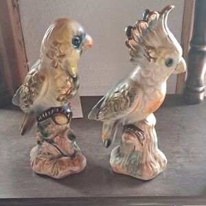 Majolica Colorful Ceramic Parrot Figurines